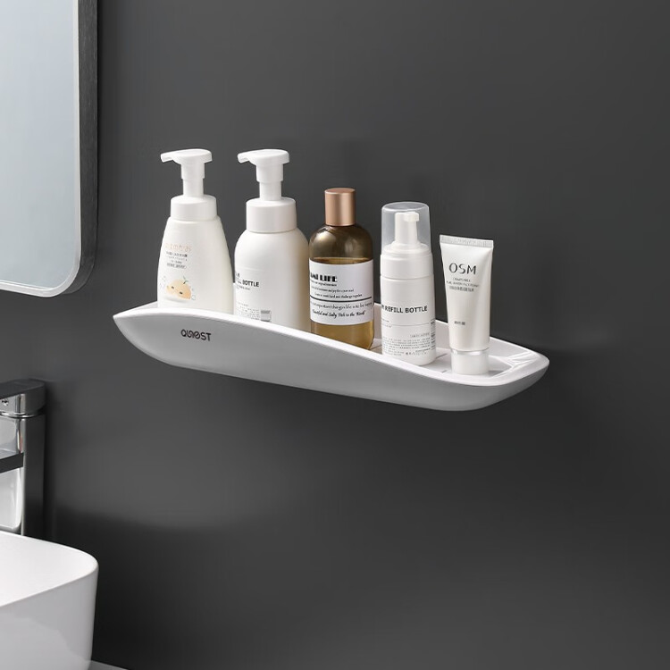 趣巢（JOYNEST）卫生间浴室置物架带杆壁挂免打孔厕所洗手间洗澡洗漱台三角收纳架 百搭灰